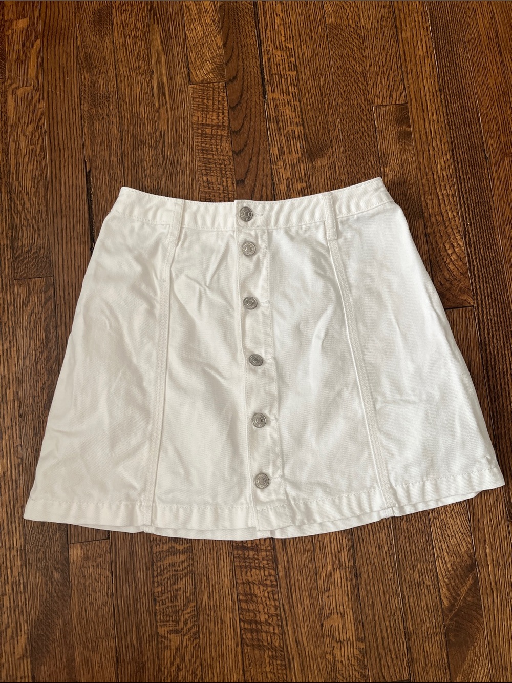 Abercrombie & Fitch White Denim Button-Front A-Line Mini Skirt